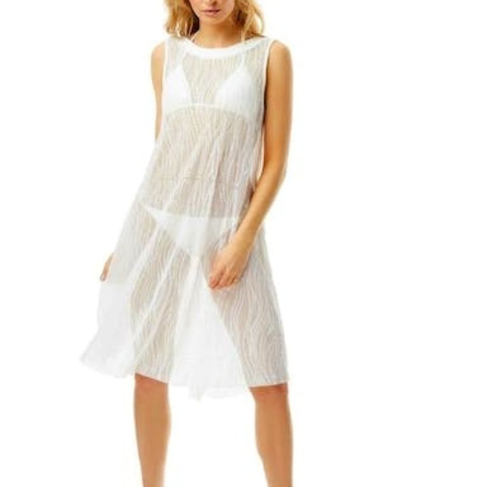 CARMEN Marc Valvo White Sequin High-Neck Swim Dress Cover-Up, Size XL